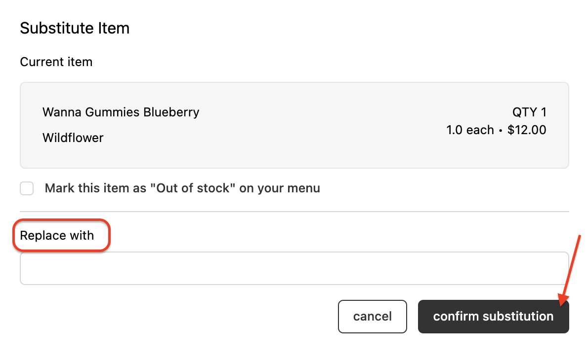 Substituting, adding or removing items for online orders