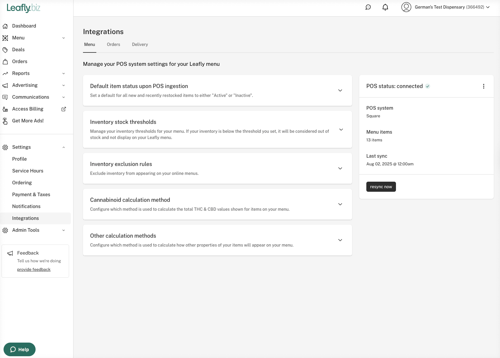 Square Menu Integration Guide