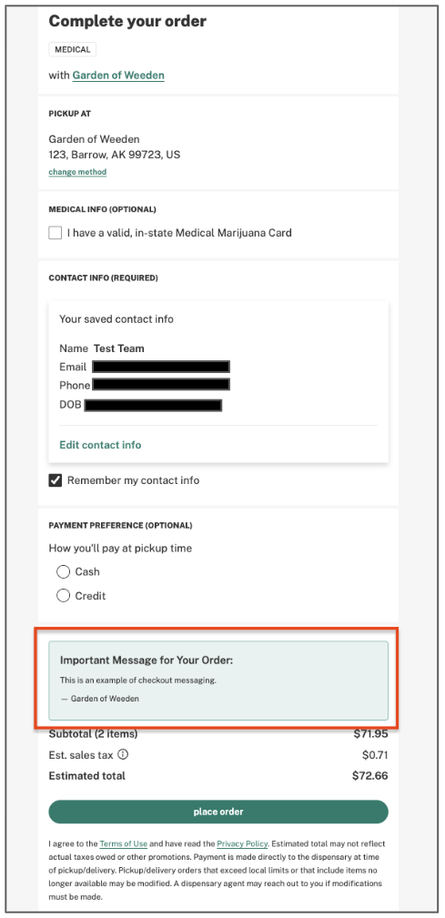 Adding checkout messaging