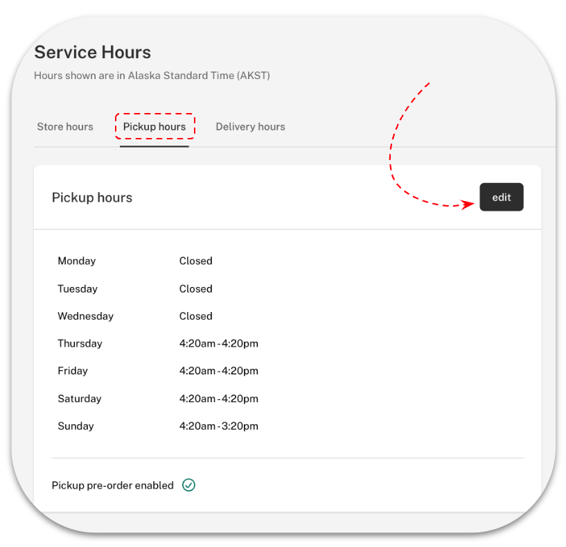 Enabling pickup orders outside of your business hours